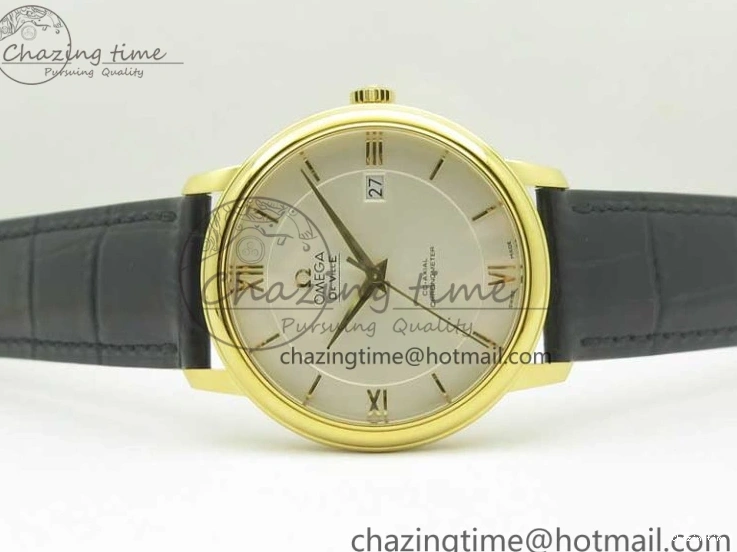 0429 UrbanChic De Ville YG MKF 1:1 Best Edition Silver Dial YG Markers on Black Leather Strap MIYOTA 9015 V 8048